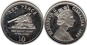 монета Гибралтар 10 пенсов 2009