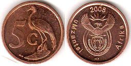 монета ЮАР 5 центов 2008