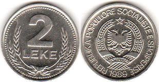 монета Албания 2 лека 1989