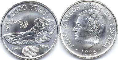 монета Испания 2000 песет 1996