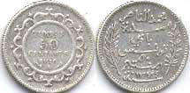 монета Тунис 50 сантимов 1916