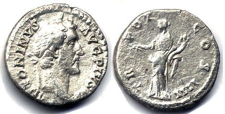 монета Рим Антонин Пий денарий