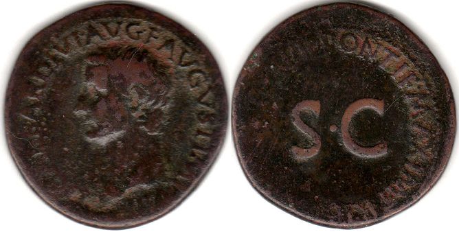 монета Рим Тиберий асс
