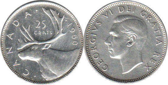 монета Канада монета 25 центов 1950