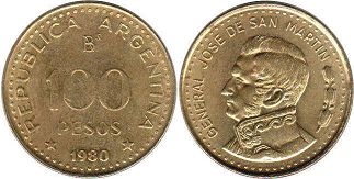 монета Аргентина 100 песо 1980