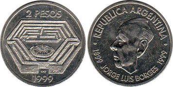 монета Аргентина 2 песо 1999