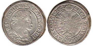 монета Австрия 15 крейцеров 1662