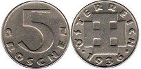 монета Австрия 5 грошенов 1936