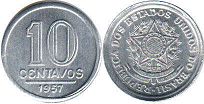 монета Бразилия 10 сентаво 1957