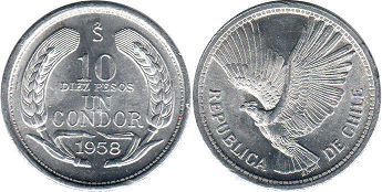 монета Чили 10 песо 1958