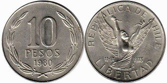 монета Чили 10 песо 1980