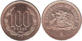 монета Чили 100 песо 1981