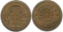 монета Китай 2 фынь 1940