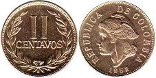 монета Колумбия 2 сентаво 1952
