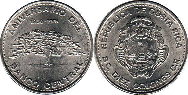 монета Коста-Рика 10 колонов 1975