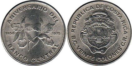 монета Коста-Рика 20 колонов 1975