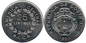 монета Коста-Рика 25 сентимо 1980