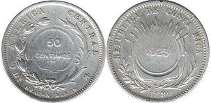 монета Коста-Рика 50 сентимо 1923