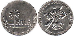 монета Куба 25 сентаво Интур 1981 