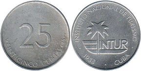 монета Куба 25 сентаво Интур 1988 