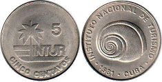 монета Куба 5 сентаво интур 1981 