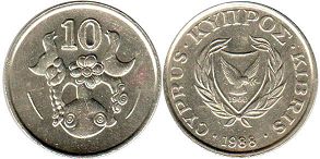 монета Кипр 10 центов 1988