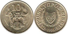 монета Кипр 10 центов 1998