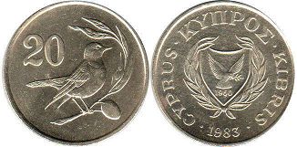 монета Кипр 20 центов 1983