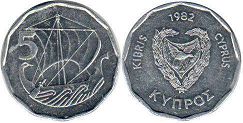 монета Кипр 5 милс 1982
