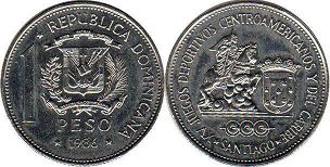 монета Доминикана 1 песо 1986 