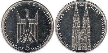 монета Германия ФРГ 5 марок 1980