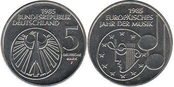 монета Германия ФРГ 5 марок 1985