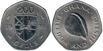 монета Гана 200 седи 1998