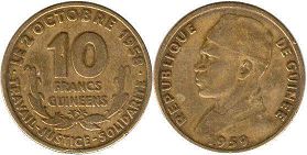 монета Гвинея 10 франков 1959