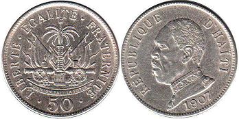 монета Гаити 50 сантимов 1907