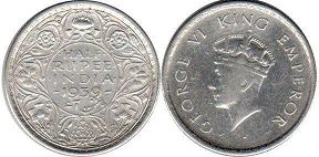 монета Британская Индия 1/2 рупии 1939
