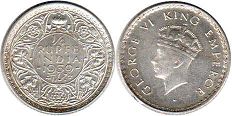 монета Британская Индия 1/4 рупии 1939