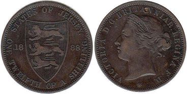 монета Джерси 1/12 шиллинга 1888