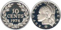 монета Либерия 10 центов 1976