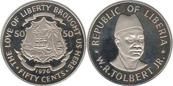 монета Либерия 50 центов 1976