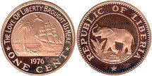 монета Либерия 1 цент 1976