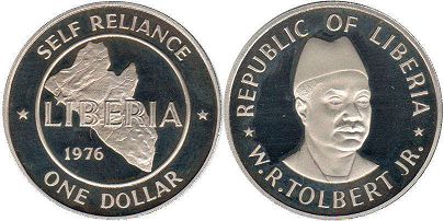 монета Либерия 1 доллар 1976