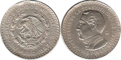 монета Мексика 1 песо Конституция 1957