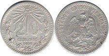 монета Мексика 20 сентаво 1919