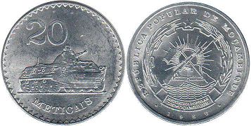 монета Мозамбик 20 метикал 1986