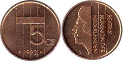 монета Нидерланды Нидерланды 5 центов 1992
