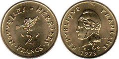 монета Новые Гебриды 2 франка 1979