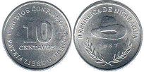 монета Никарагуа 10 сентаво 1987