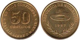 монета Никарагуа 50 сентаво 1987