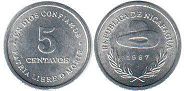 монета Никарагуа 5 сентаво 1987